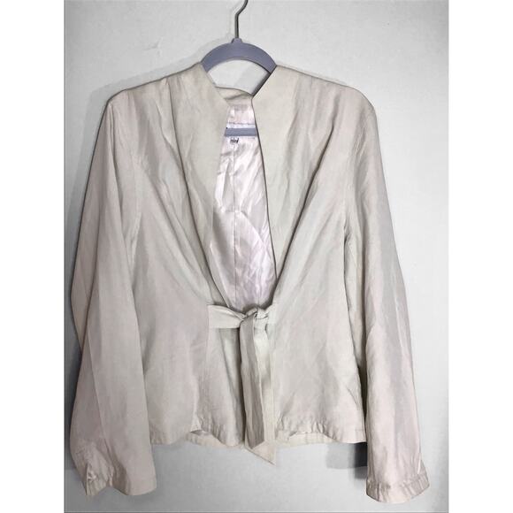 J Peterman Women Classic Tie front Blazer Sz.Lrg  Cream EUC Classic Career Wear - Picture 3 of 9